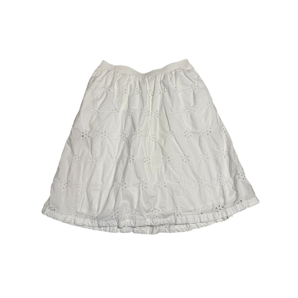 A New Day White Eyelet Midi Skirt Floral Lace Elastic Waist Pockets Size M